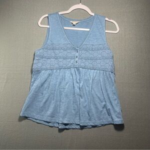 Lucky Brand Blue Eyelet Lace Tank Top Women’s Size M Boho Sleeveless NWT